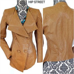 DAZZLE Double Breasted Flap Collar High Back Leather Jacket S